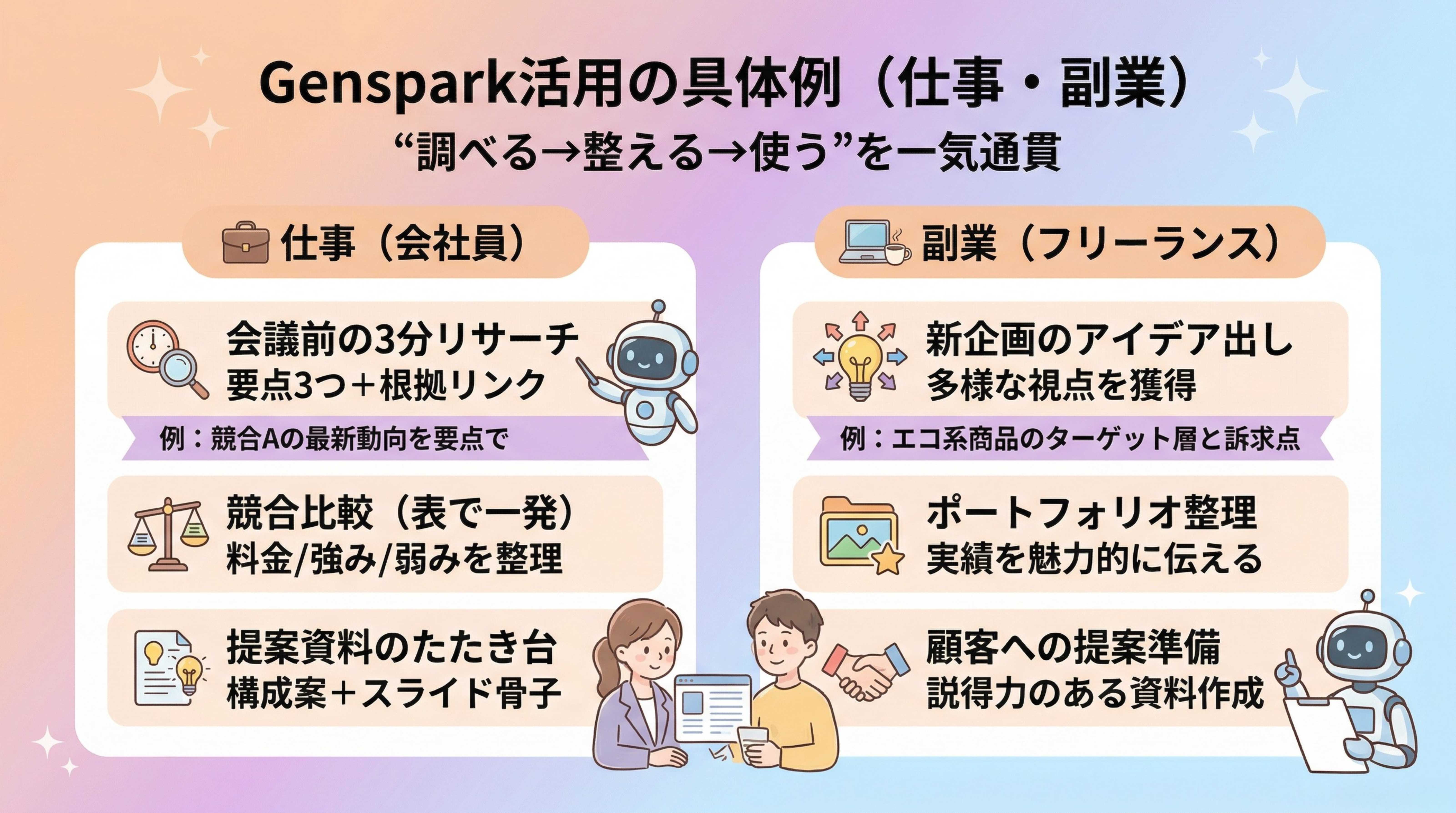 GensparkとChatGPTの機能の違いを比較したイメージ