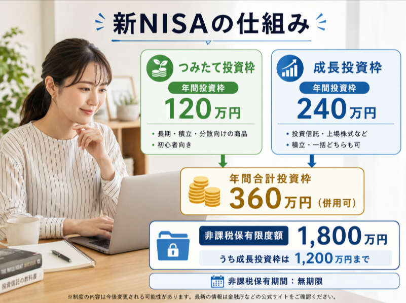 新NISAのつみたて投資枠と成長投資枠、年間投資枠を整理した図解